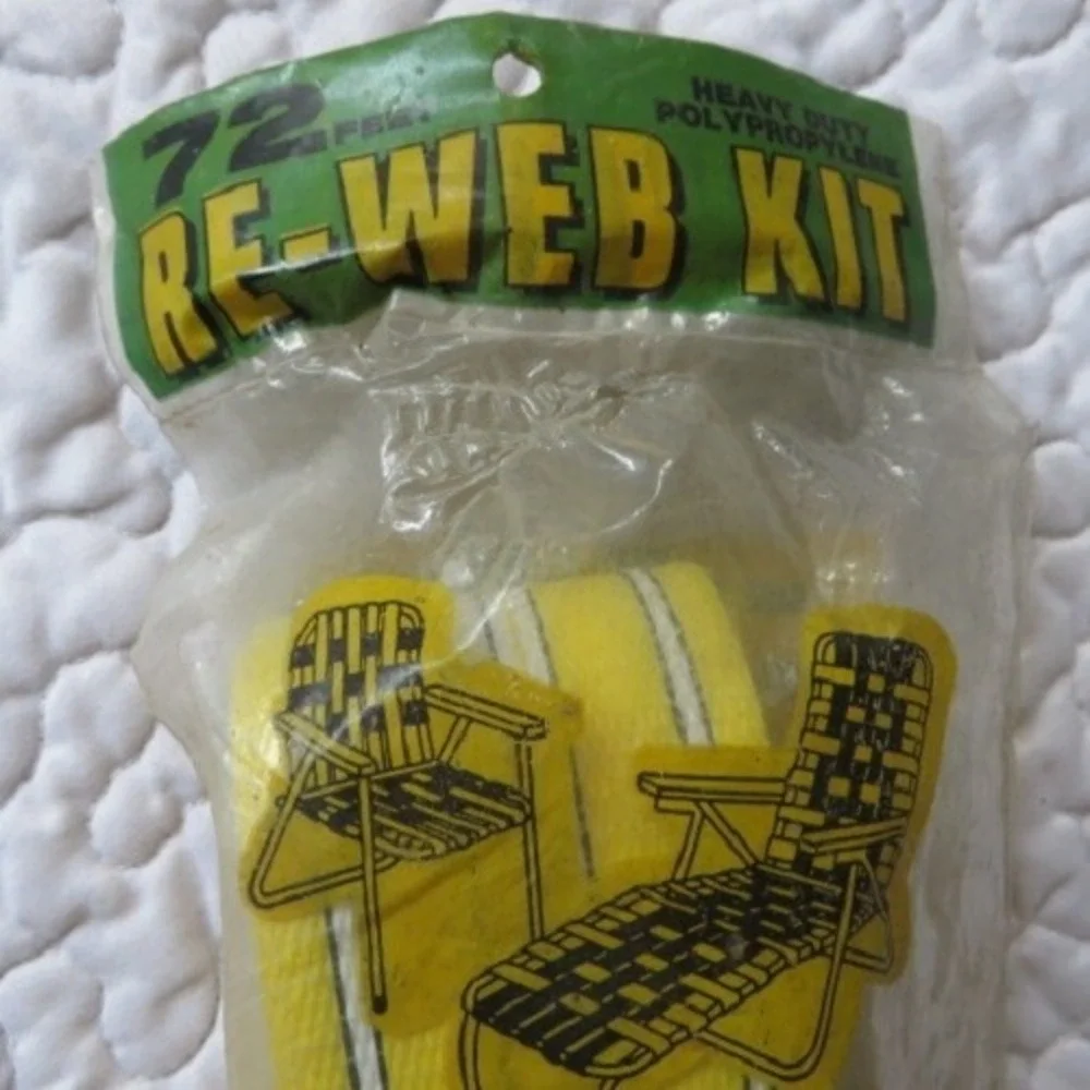Vintage Wellington Re-Webb Kit Yellow White Stripe Wrap Lawn Beach Chair 72Ft